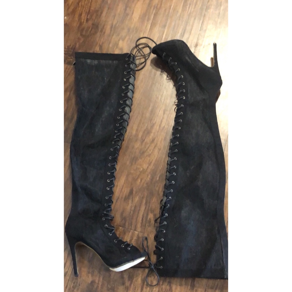 Over the knee lace black boots